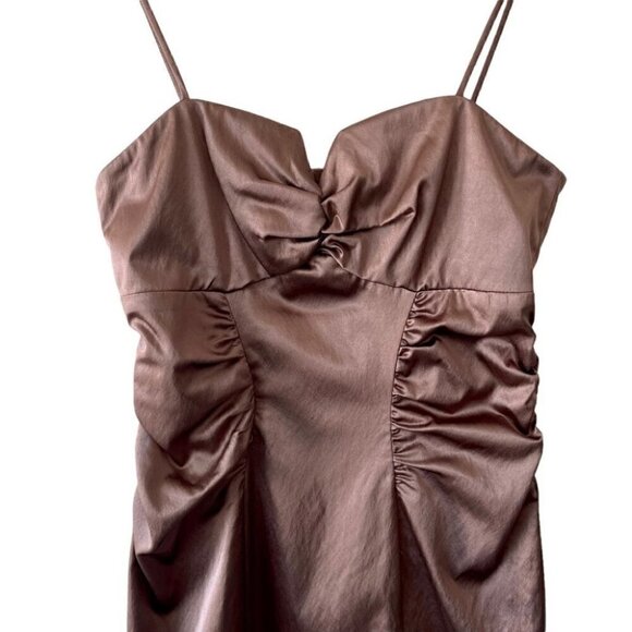 vintage Joseph Ribkoff Brown ruched spaghetti strap knee length dress size 6 - Picture 3 of 5